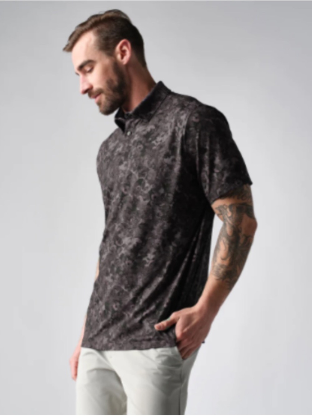 Rhône Men's Dark Grey Patterned Polo Shirt